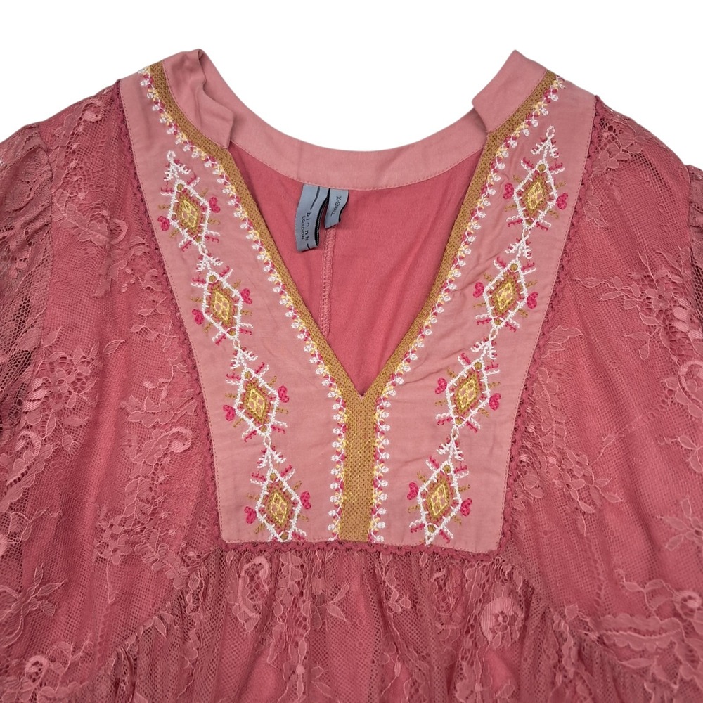 Anthropologie Blank London Top Women's XS Pink Lace Embroidered Romantic Boho - Picture 9 of 11